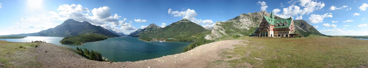 Panorama: 360 of Waterton Lakes and Prince of Wales hotel