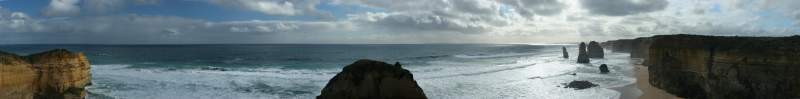Panorama: Wide view of the 12 Apostles, Australia