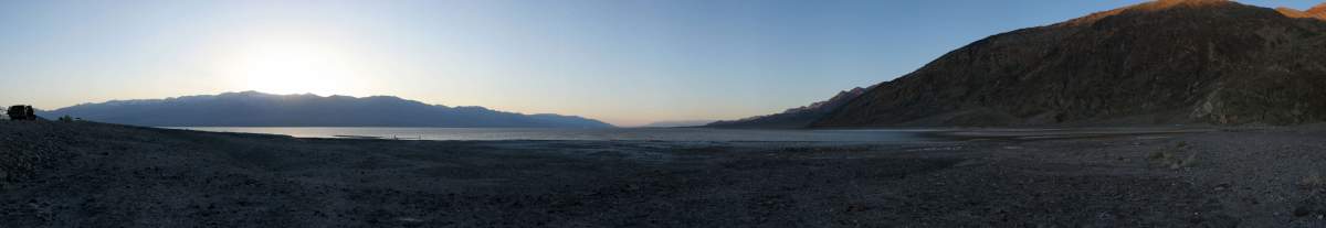Panorama: Sunset at lake Badwater, Death Valley