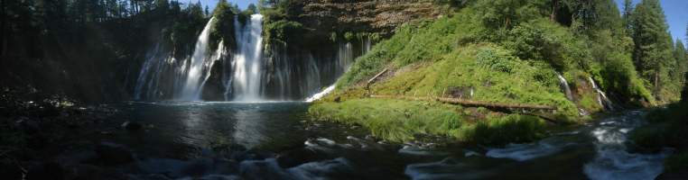 Panorama: Burney Falls with river
