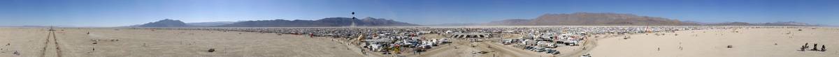 Panorama: Long view from Cherry Picker in front of Center Camp 2004