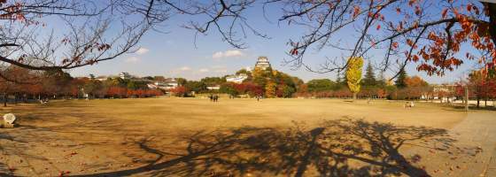 Panorama: The courtyard of Himeji Castle, Japan