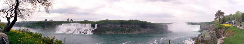 Panorama: Niagara Falls on a cloudy day
