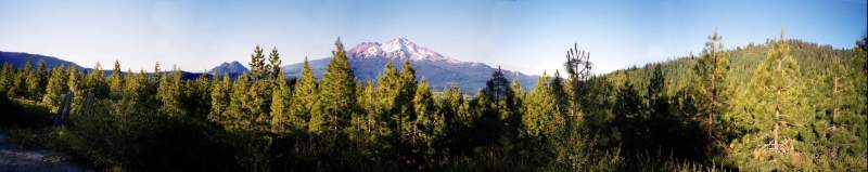 Panorama: Mt. Shasta from road to Castle Lake