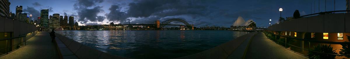 Panorama: Sydney Harbour in the evening from Circular Quay