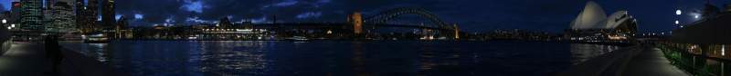 Panorama: Sydney Harbour in the evening from Circular Quay