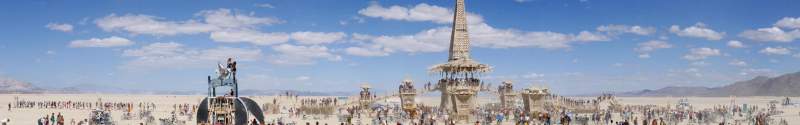 Panorama: Close up view of people walking the bridges of the Temple of Stars