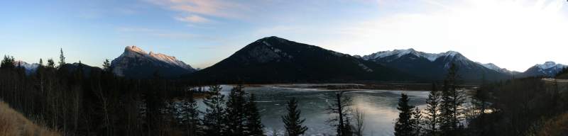 Sunset over Vermillion lakes in winter
