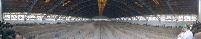 Panorama: Closer view of the Terra Cotta Warriors of Xian