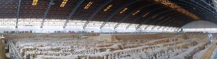 Panorama: The Terra Cotta Warriors in Xian, from the side