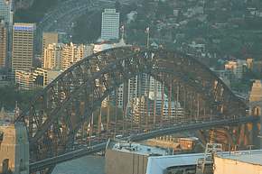 Bridge at sunset, with traffic, from the Sydney Tower
