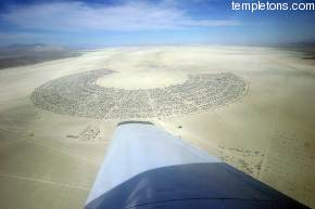 All of Black Rock City and the desert. looking east into deep playa
