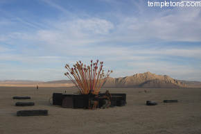 A set of lounge booths in the deep playa