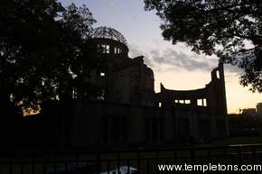 The A-bomb Dome (last remaining pre-nuke building) against the sunset in Hiroshima
