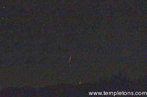 A pair of Leonids caught in 10 seconds at the horizon, 27mm field of view on digital camera 10 second exposure.