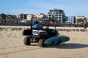 Lifeguard's ATV had a board holder at Bondi beach
