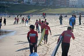 Children get ready for surfing school at Bondi
