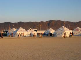 Partial icosahedrons made this camp look surreal at sunset.  At about 90 degrees