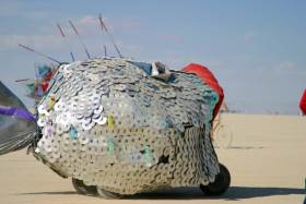 This fish had scales made of CDs.  Glad somebody had a use for all those AOL disks.