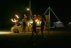 Flame dancers on a nautical pickup truck