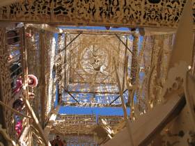 The inside of the steeple of the temple.