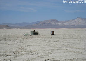 A lone living room in the deep playa.