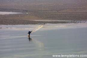 Fisherman casts his net in shallow waters below Chong Qing