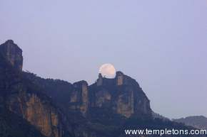 Moon rises at sunset over Wu Gorge