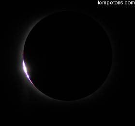 The very start of the diamond ring is surrounded by beads of chromosphere peaking through the mountains of the moon