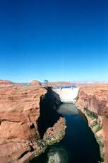 Here is Glen Canyon dam from the same viewpoint, and the start of the lake.  You can also see the bridge and the place where the float trips put in.